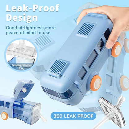Bus Water Bottle For Kids With Strap, Sipper, & Straw