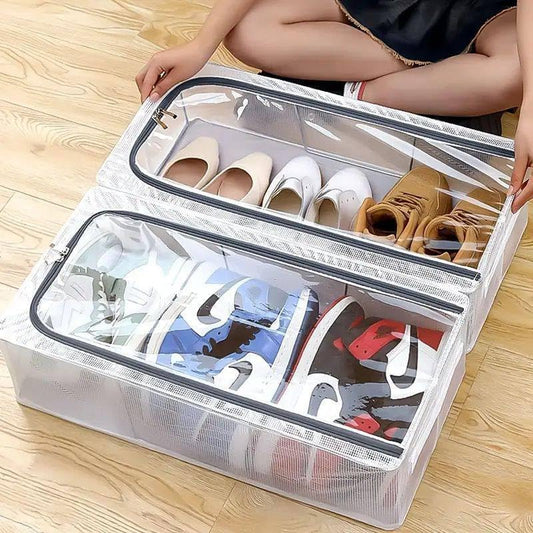 Bed Shoe Organizer with Zipper, Storage for Sneakers, Heels & Boots