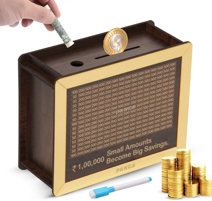 Money Saving Piggy Box Wooden Coin Box  / Piggy Bank Money Saver with Numbers