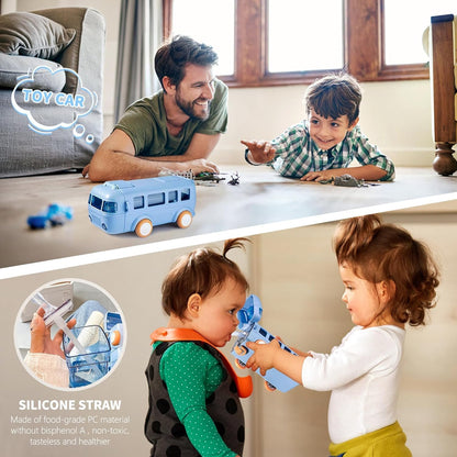 Bus Water Bottle For Kids With Strap, Sipper, & Straw