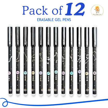 Erasable Galaxy Printed Zodiac Gel Pen with Constellation star Design, 0.5mm tip blue ink Office School Stationary Supplies  { pack of 12 }