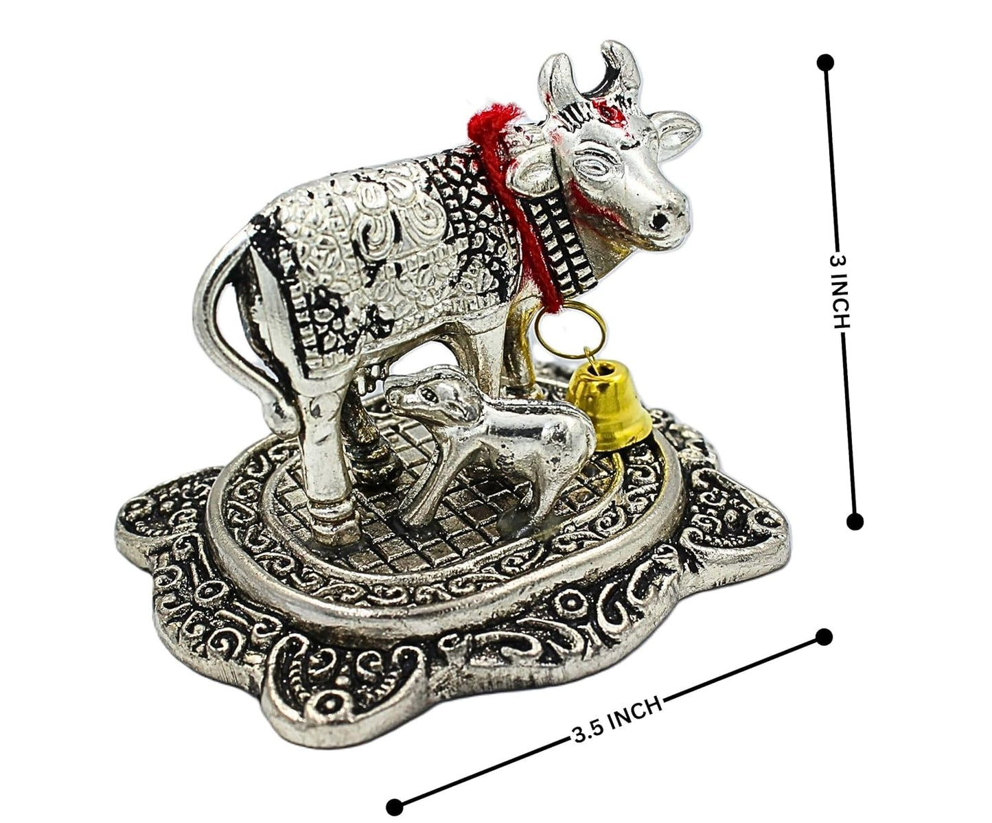Handicraft Metal Kamdhenu Cow and Calf Idol Gold & Silver Finish Holy Spiritual Excellent Vastu Correction Remedy for Financial Problems
