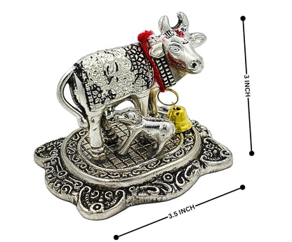 Handicraft Metal Kamdhenu Cow and Calf Idol Gold & Silver Finish Holy Spiritual Excellent Vastu Correction Remedy for Financial Problems