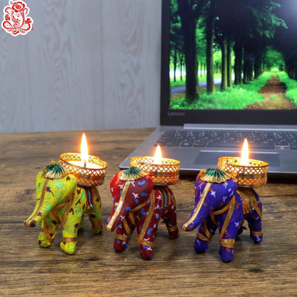 Designer Multicolour Elephant Tea Light  Candle Holders {Pack of 10 pcs}