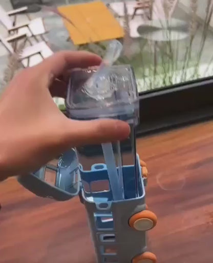 Bus Water Bottle For Kids With Strap, Sipper, & Straw