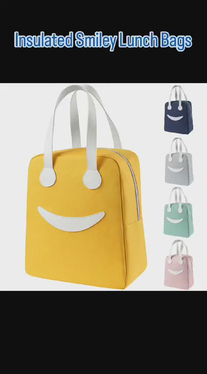 Insulated Lunch Bag for Men Women Kids Boy Girl, Smiley Design Tote Lunch Bag