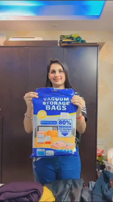 Vacuum Storage Bags with Pump //Airtight Reusable Packing Bags { Pack of 5 Bags & 1 pump}